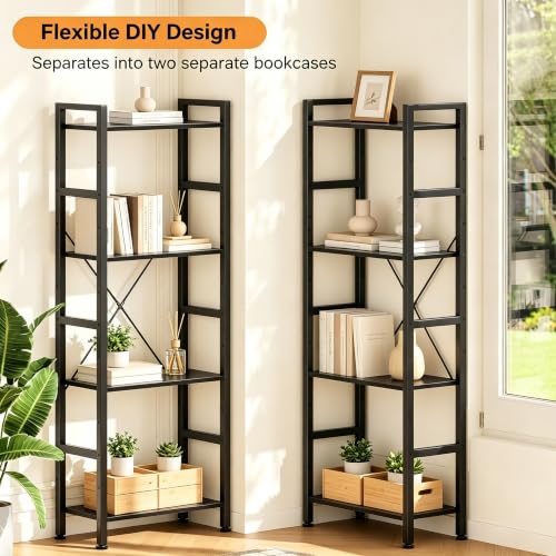 HealSmart Triple Column 4 Tier Bookshelf, Industrial Bookcase with 11 Open Display Adjustable Shelves, Wide Convertible Display Modern Bookshelf for Living Room & Home Office, Black - color: Black, size: 4-Tier&3-Row
