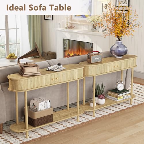 ARTPOWER 47.2" Modern Entryway Table with Wood Tambour Door, Accent Behind Couch Sofa Console Table with Storage, Fluted Side Table for Hallway, Living Room, Foyer, Natural Wood - color: Natural Wood