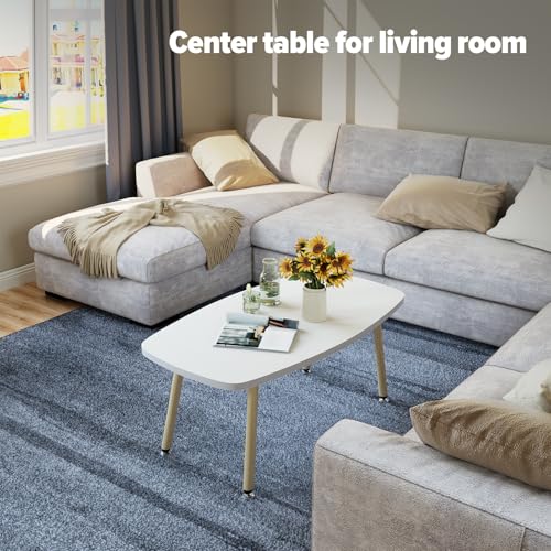 WOHOMO Folding Coffee Table 39.3'' White Coffee Tables for Living Room Portable Simple Modern Rectangular Center Table for Small Spaces, No Assembly, White - color: White-htp