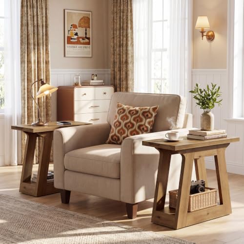 Solid Wood End Table, 23.6" Rustic Narrow Side Table for Living Room, Farmhouse Nightstand for Bedroom,Small Spaces, Brown