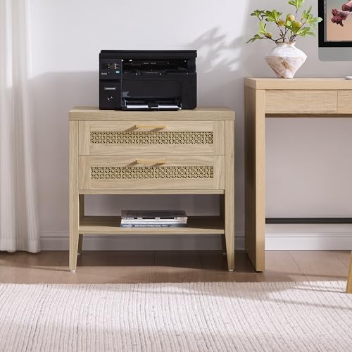 SICOTAS Night Stand Set 2 - Large Nightstands Sets of 2 with Drawers and Shelf, Rustic Bedside Table for Bedroom, Mid Century Modern Nightstand, 25.7" Tall Side End Table (Light Walnut, 2 Pieces) - color: Light Walnut, size: 2 Pieces
