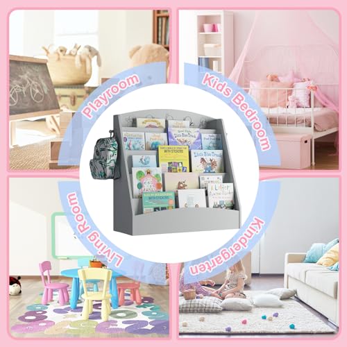 NACHES 5-Tier Kids Bookshelf - Toddler Book Display Shelves, Montessori Bookshelf for Kindergarten, Nursery, Bedrooms, Classrooms - Wooden Children Book Display, Grey - color: Grey