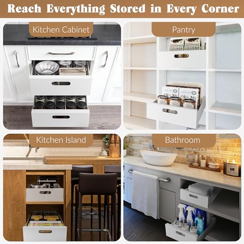 HBL' 1 Pack | 21" Deep Pull Out Cabinet Organizer Adhesive, 12-Inch Wide Sturdy Carbon Steel Roll-Out Drawers, Designed for Frameless Cabinets, Slide-Out Shelves for Pantry. - size: 21"D x 12.0"W x 3.1"H