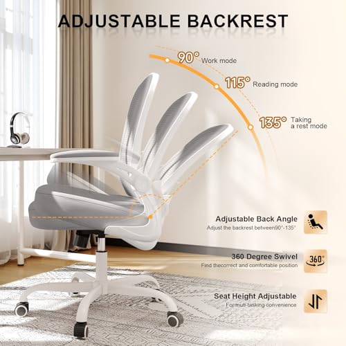 Office Chair, Ergonomic Desk Chairs 330LBS Capacity High Back Mesh Computer Chair with Flip-up Armrests, Comfy Work Chair with Adjustable Lumbar Support - color: Beige-grey
