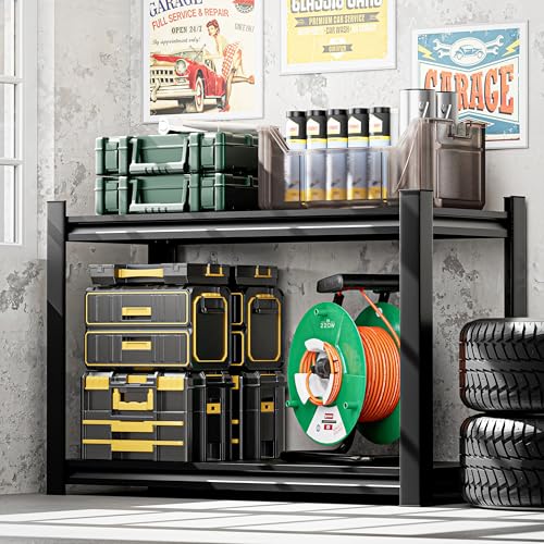 Garage Shelving Units,Heavy Duty 2-Tier Metal Storage Shelf with Adjustable Shelves - size: 22"H"23"W 21.6"D