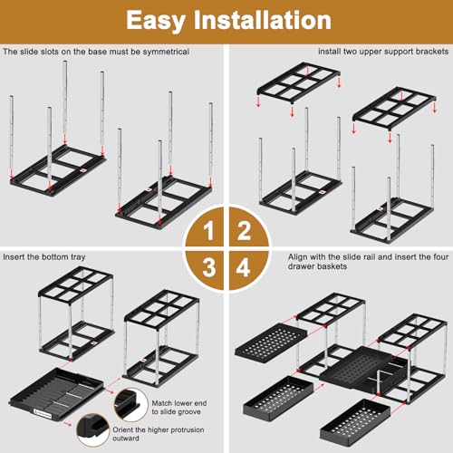 NIUXX Expandable Under Sink Organizer: 2 Tier Height Adjustable Under Cabinet Organizer - Double Pull Out Shelf Under Sink Storage for Kitchen - Bathroom and Laundry Room - Space Saving - size: 27.9"L x 15.51"W-Height adjustable