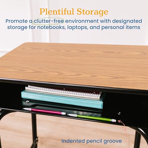 ECR4Kids Open Front Desk with Metal Storage Book Box, Adjustable, Classroom Furniture, Oak - color: Black and Oak