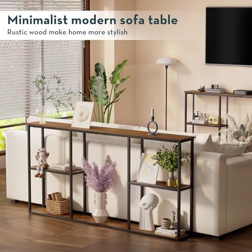WOHOMO Console Table, 3-Tier Small Entryway Tables, Narrow Sofa Table for Hallway, Rustic Brown (63 inch) - color: Walnut, size: 63"