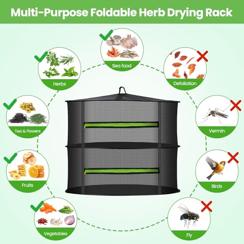 MEKOLIFE 2-Layer Hanging Herb Drying Rack, Small Mesh Net | 11.81 Inch Mesh Drying Rack with Zipper and Hooks, Indoor Outdoor for Herbs, Fruits, Seafood, Camping Food, Socks, Underwear - size: 2 Layers