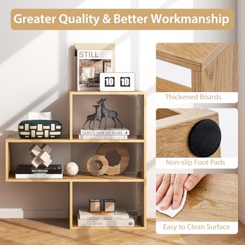 Tangkula 3 Cubes Bookcase, Irregular Open Bookcase, Freestanding Bookshelf Combination, Anti-Tipping Device, Home Display Storage Shelf for Living Room Study (Natural, 3-Cube, Convex)