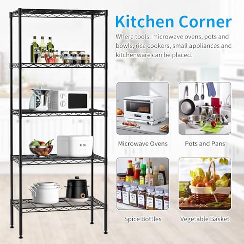 BLKMTY 5 Tier Wire Shelving, Narrow Storage Metal Shelf, Standing Shelf Units, Adjustable Garage Shelving, 750 lbs Capacity, Commercial Shelves, 11.6" D x 21.5" W x 47.6" H, Black - color: Black, size: 5 Tire: 11.6" D x 21.5" W x 47.6" H