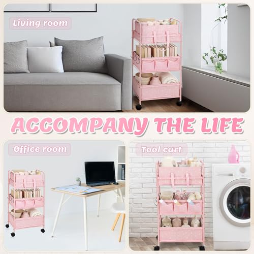 Yookeer 2in1 Baby Diaper Caddy Organizer Cart 3 Tier Large Capacity Metal Utility Bedside Rolling Cart with Divider Newborn Registry Gift Nursery Essential Must Have Bedroom Baby Shower(Pink,Star) - color: Pink, style: Star