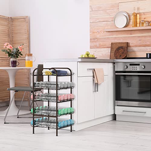 smusei 5 Tier Water Bottle Organizer Vertical Free Standing Storage Shelf Metal Beverage Rack Dispenser Large Capacity Bottled Water Holder Stand for Kitchen Party Pantry, Bronze - size: 5 Tier