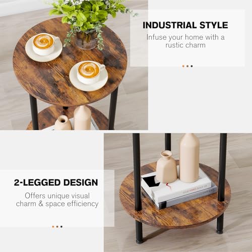 Small Round Side Table, Brown Round End Table, 2-Tier Modern Accent/Bedside Table for Living Room - color: Brown-2, size: 1PC