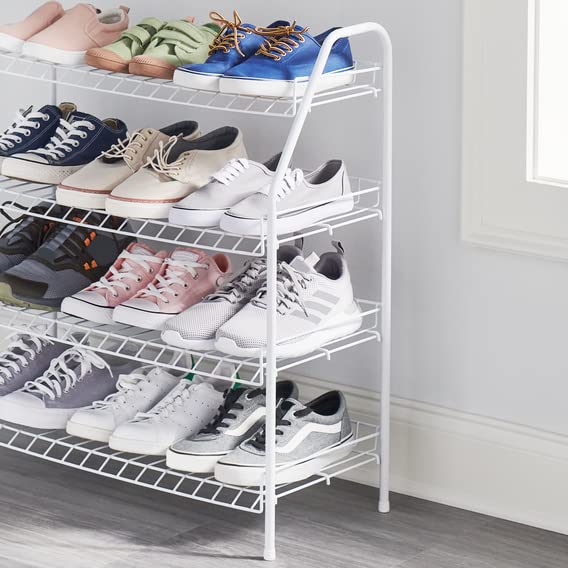 Rubbermaid 4-Tier Wire Shoe Rack, White, Simple Assemble, Storage Shelf for Organization in Bedroom/Closet - style: Shoe Shelf