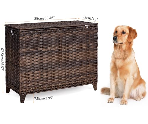 Laundry Hamper with 4 Removable Liner Bags; 176L Handwoven Rattan Laundry Basket with Lid & Heightened Feet; Clothes Hamper with Side Handles - color: Brown, size: 176L-4 Section