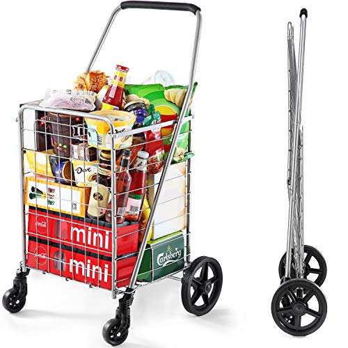Wellmax WM99024S Grocery Utility Shopping Cart, Easily Collapsible and Portable to Save Space and Heavy Duty, Light Weight Trolley with Rolling Swivel Wheels - size: Medium