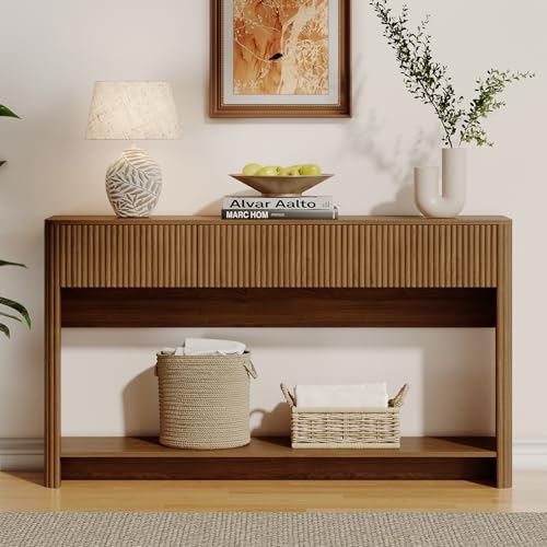 47.2" Fluted Entryway Table with Drawers, Entryway Console Table with Storage, Wooden Sofa Table, Modern Entry Table, Foyer Table for Hallway, Living Room (Walnut)