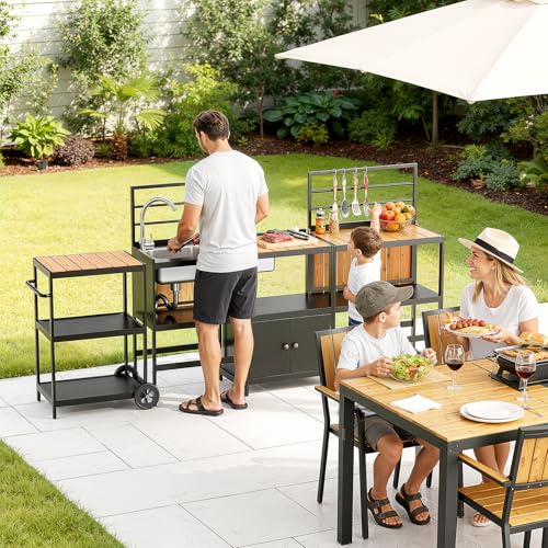 LEVELEVE Modular Outdoor Kitchen Island 4-Piece Set, Aluminum Outdoor Prep Station Grill Cart with Independent Sink, Storage Cabinets & Shelves for Backyard Patio Deck - size: 4-Pieces Set