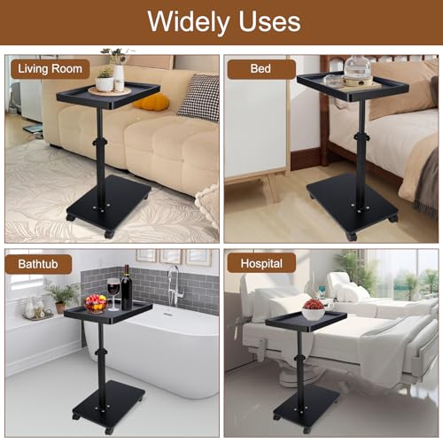 Narrow C Shaped End Tables Living Room, 360° Swivel Adjustable Height Small Side Table, Modern Side Table for Couch Bedroom (Back) - color: Black