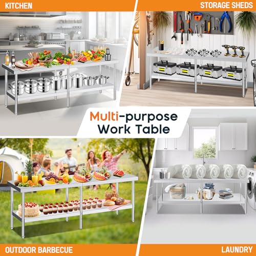 Jocisland 30" x 96" Stainless Steel Table for Prep & Work, Food-Grade Stainless Steel Adjustable Under Shelf and Feet, for Commercial Kitchen, Restaurant, Hotel and Garage - size: 30x96 in, style: Table