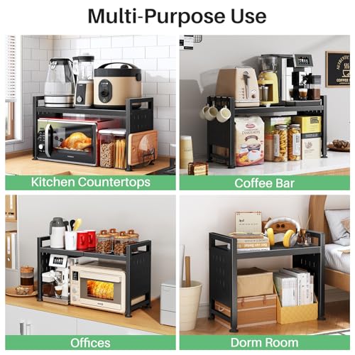 Kitstorack Adjustable Microwave Oven Rack,Microwave Stand Shelf Heavy Duty 2-Tier Shelf with Cutting Boards Stand for Kitchen Shelves Counter Top Organizer, Holds 120lbs,9 Hooks - style: 2 Tier-Black