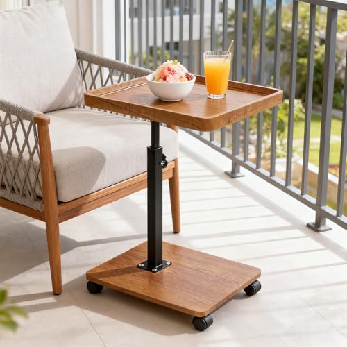 Simcat C Table End Table Adjustable Height, 360° Swivel TV Tray Table for Small Spaces, Couch Tables that Slide Under, C Shaped End Tables with Wheels for Couch Living Room Bedside TV(Brown) - color: As Picture Shows