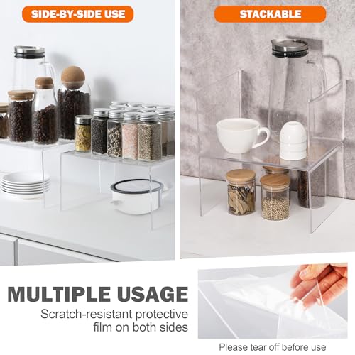 Clear Acrylic Cabinet Organizer Shelf 2Pcs, Stackable Cabinet Shelves, Dish Organizer for Cabinet, Kitchen Cabinet Organizer Riser, Pantry Cupboard Storage for Spice Bottles, Mugs, Small Plates & Jars