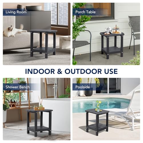 nalone Adirondack Side Table 16.5" Outdoor Side Table HDPE Plastic Double Adirondack End Table Small Table for Patio (Black) - color: Black
