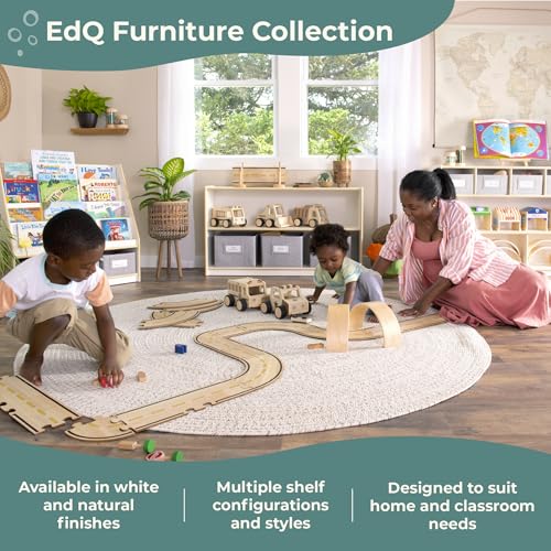 Guidecraft EdQ Two Shelf Open Storage 24'' White with 3 Fabric Bins: Wooden Organizer Cabinet for School and Home, Teacher's Book Cubby and Toy Shelf - color: White