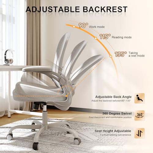 Office Chair, Ergonomic Desk Chairs 330LBS Capacity High Back Mesh Computer Chair with Flip-up Armrests, Comfy Work Chair with Adjustable Lumbar Support - color: Gray-gray