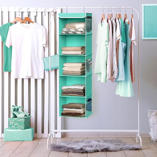 Simple Houseware 5 Shelf Hanging Closet Organizer, Turquoise - color: Turquoise, size: 5 Shelf