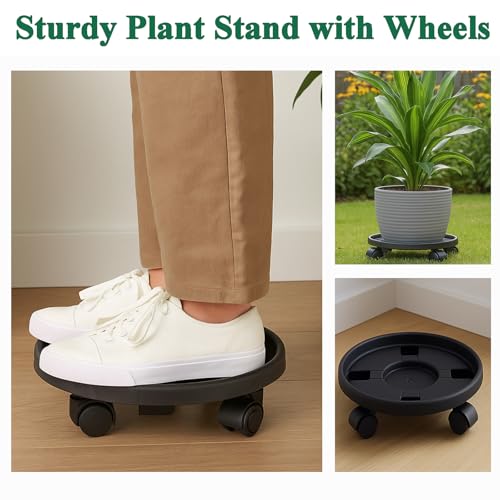 Rolling Plant Stand with Wheels 3 Pack 15.7 Inch Plant Caddy with Wheels Heavy Duty Plant Dolly Roller Base with Wheels Round Flower Pot Rack Holder Planter Trolley Tray, Black - color: Black, size: 15.7 inch