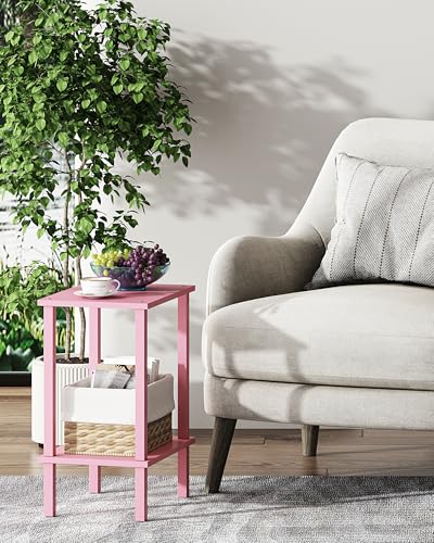 TUTOTAK End Table, Set of 2, Side Table, Nightstand, 2-Tier Storage Shelf, Sofa Table for Small Space, Living Room, Bed Room, Pink TB01BP035 - color: Pink