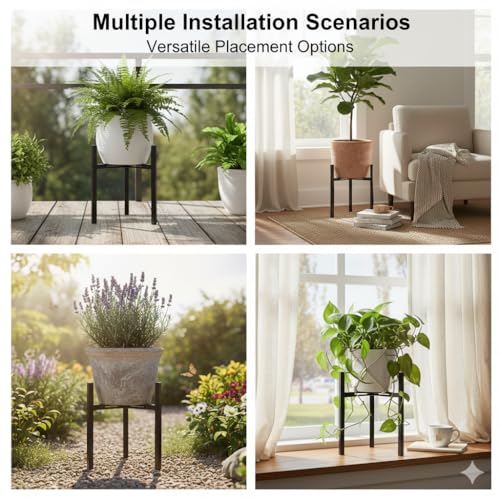 Adjustable Plant Stand Indoor Outdoor, Heavy Duty Metal Modern Plant Holder for 8-12 Inch Pots, Stable Corner Flower Pot Stand Black (Pot & Plant Not Included) (Back-1PCS) - size: Back-1PCS