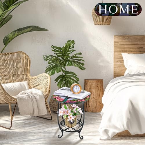 Cinnvoice Outdoor Side Table Round Small Mosaic Patio Accent Indoor End Plant Coffee Tea Table for Yard Patio Porch Garden Living Room, Bedroom(Hummingbird Style,12 Inch) - size: 12 Inch, style: Hummingbird Style