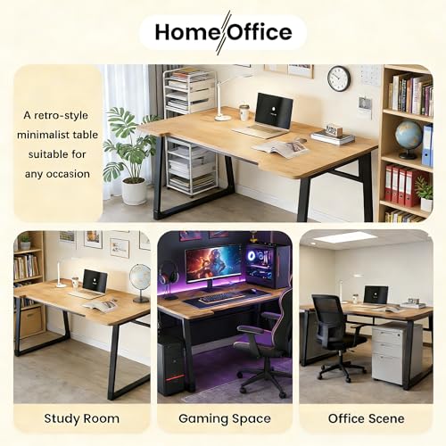 Computer Desk 39.4 Inch Small Office Desk with Wood Top and Metal Frame, Study Writing Desk for Home, Bedroom, Gaming, U-Shaped Leg Design, Modern Simple - color: Frame:black/Board:teak