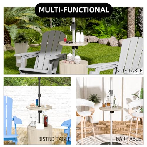Patio Umbrella Table Tray with 1.5" Hole, Plastic Outdoor Side Table with Adjustable Knob, All-Weather, for Poolside, Backyard, Deck, 2pcs, Beige