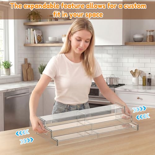 Expandable Can Organizer for Pantry, 3-Tier Adjustable Can Storage Holder | Soda Organizer Holds Up to 24 Cans, Acrylic Canned Food Organizer for Pantry, Cabinet, Countertop, Kitchen