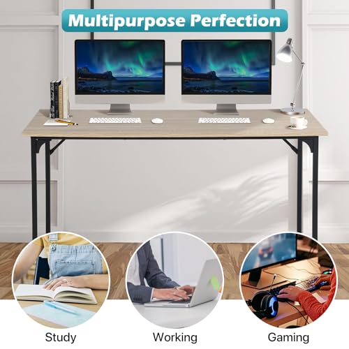 Dkelincs 47 Inch Computer Desk Home Office Desk Gaming Writing Desk Modern Simple Style Study Work Table with Metal Frame, Large Legroom, Adjustable Feet, Water-Resistant, Nature - color: Nature, size: 47 Inch