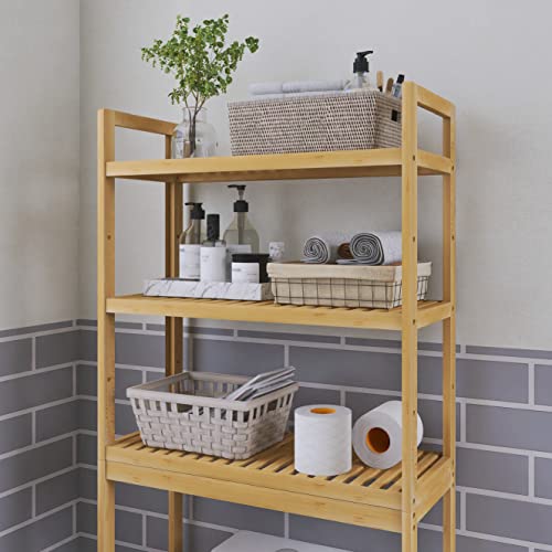 SMIBUY Bathroom Storage Shelf, Bamboo Over-The-Toilet Organizer Rack, Freestanding Toilet Space Saver with 3-Tier Adjustable Shelves (Natural) - color: Natural