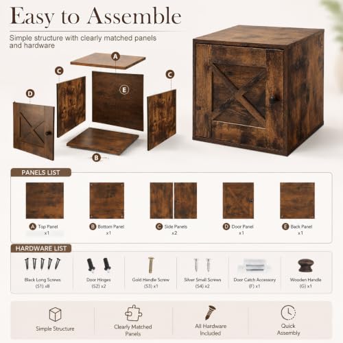 15" H x 15" W x 11.75" D Stackable Cube Storage Organizer with Door, Brown Modular Cubby Storage Bin with Non-Slip Pads, Wooden Cube Bookshelf Shelf for Bedroom, Living Room, Kitchen and Office