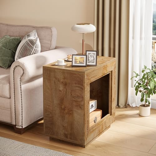 Tribesigns Rustic Wood End Table, 2 Tiered Square Side Table with Storage Shelf, Industrial Sofa Side Table for Living Room, Entrance (1, Wood) - color: Wood