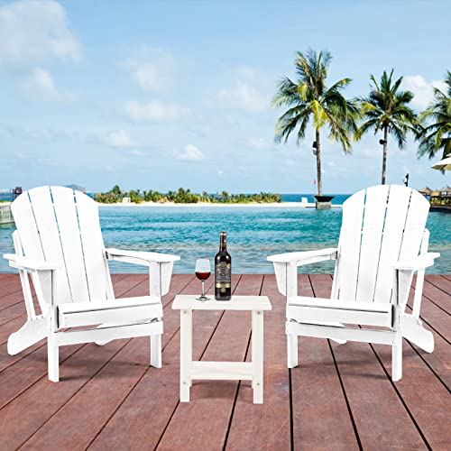 Apolimi Adirondack Outdoor Side Table, 2-Tier Sturdy Patio End Table Weather Resistant, 16.5" Solid Side Table for Patio, Pool, Porch - color: Pure White