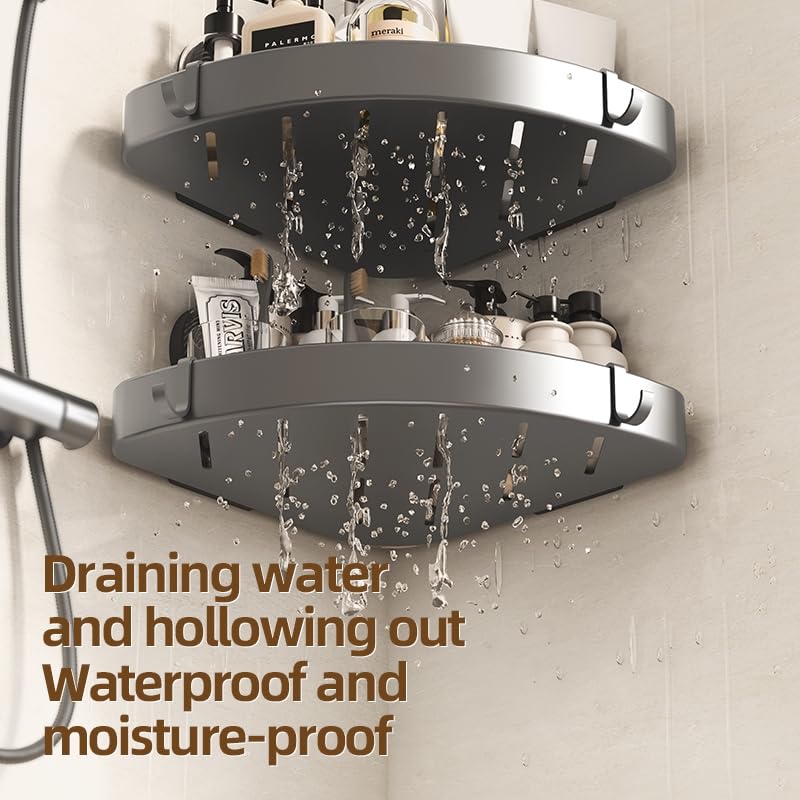 2 Pack Corner Shower Caddy Suction Cup, Space Aluminum No Drill Bathroom Organizer Shelves, Rustproof Triangle Corner Shower Shelf for Inside Shower, Damage-Free Removable Shampoo Holder