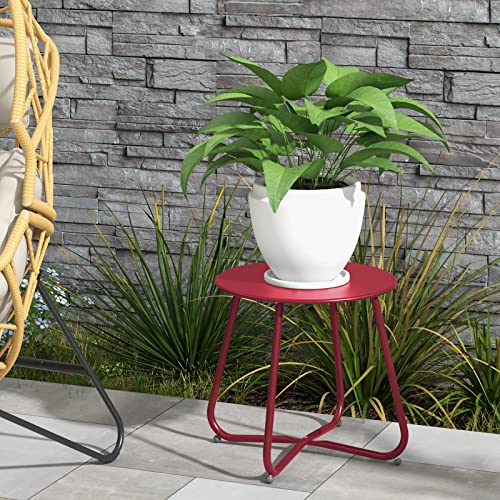 Grand patio Outdoor Side Table 18-inch Round End Table Accent Table for Bistro Balcony Apartment Red - color: Round Feet, Red