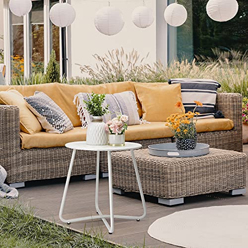 danpinera Outdoor Side Tables with Flower Cut Outs, Weather Resistant Steel Patio Side Table, Small Round Outdoor End Table Metal Side Table for Patio Yard Balcony Garden White - color: White