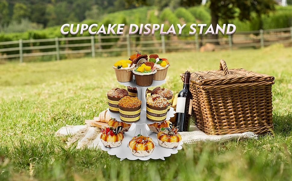 3-Tier White Cupcake Stand 2-Pack, Premium Dessert Display Tower, Heart Handle Design, Easy 60-Second Assembly, Wedding Birthday Baby Shower Party Decoration - color: White 2 Pack