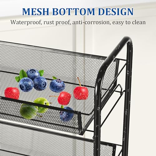 CVHOMEDECO. 3 Tier Fruit Basket Large Capacity Rectangular Metal Fruit Bowl Detachable Metal Fruit Stands Organizer for Kitchen Counter, Bread, Vegetable, Snack and Fruits. Black