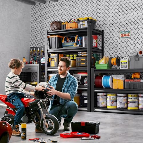 71" H Garage Shelving 5-Tier Heavy Duty Storage Shelves, Adjustable Metal Shelf Unit, Utility Organizer Rack for Basement, Pantry, Kitchen, Warehouse,15.7" Dx35.4 Wx71.2 H, Black - size: 5-Tier-15.7"Dx35.4"Wx71.2"H